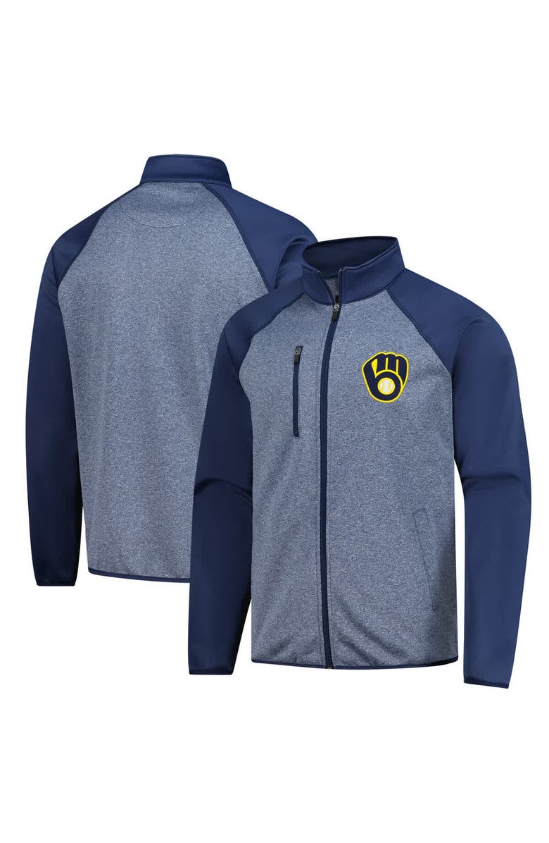 G-III SPORTS BY CARL BANKS Men's G-III Sports by Carl Banks Navy Milwaukee Brewers Runners Raglan Full-Zip Track Jacket, Alternate, color,