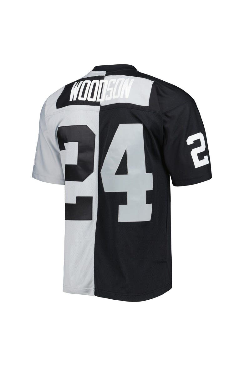 Men's Mitchell & Ness Charles Woodson Black/Silver Las Vegas Raiders 1998 Split Legacy Replica Jersey, Alternate, color, Black