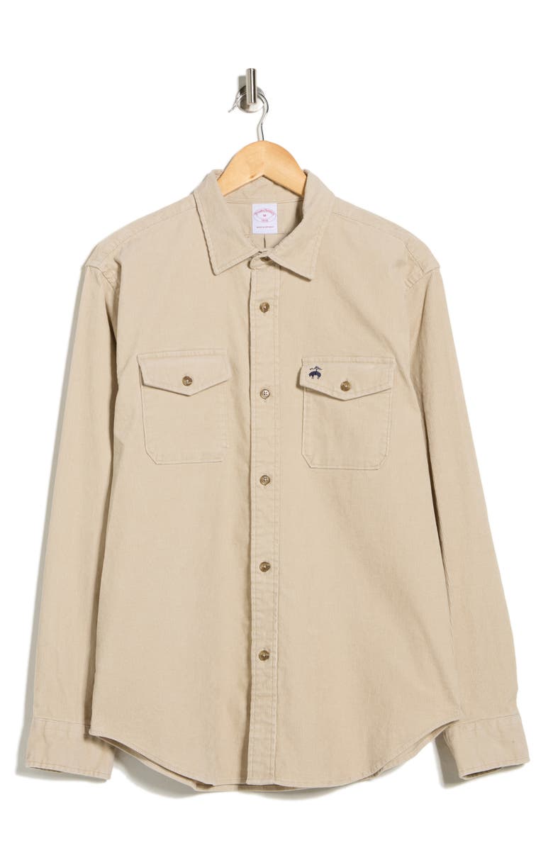 Brooks Brothers Stretch Cotton Corduroy Shirt Jacket, Alternate, color, White Pepper