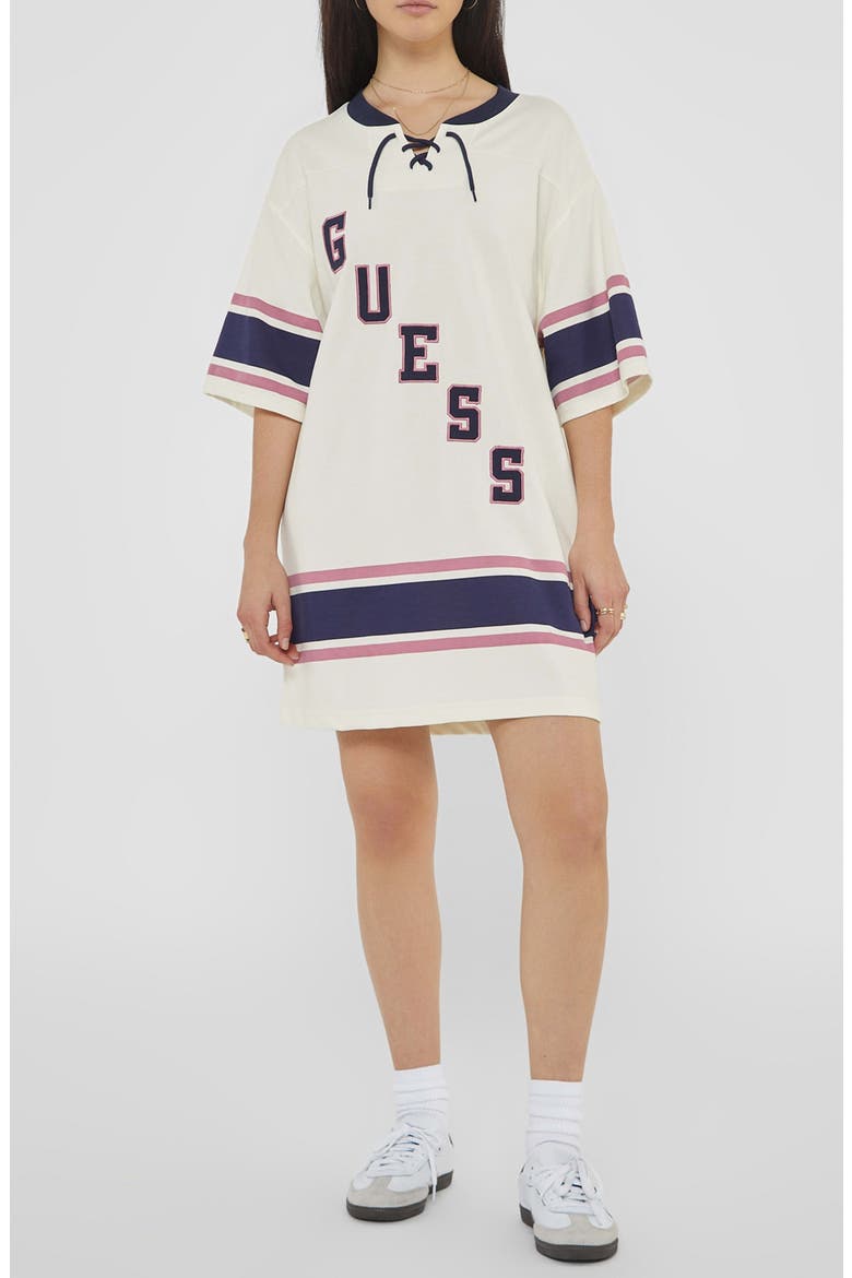 Go Hockey Jersey T-Shirt Dress, Main, color, SANDY SHORE MULTI