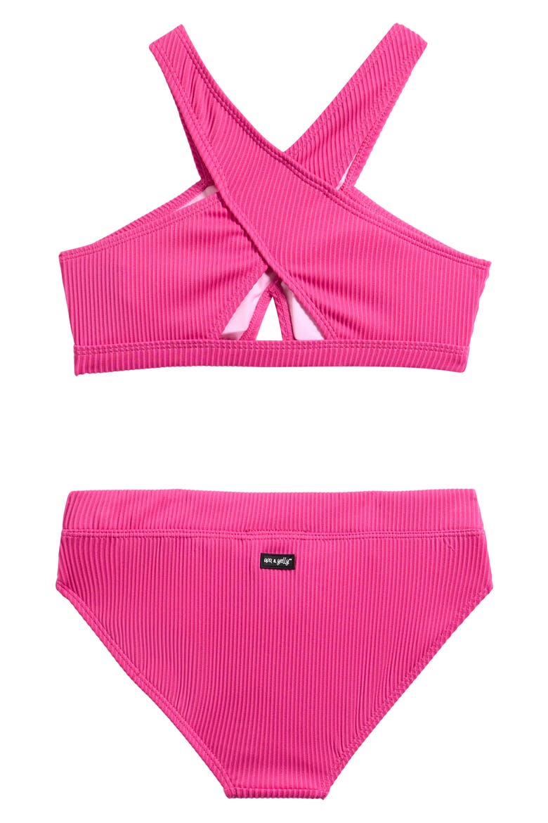 Kids' Cross Front Two-Piece Swimsuit, Alternate, color, FUCSHIA
