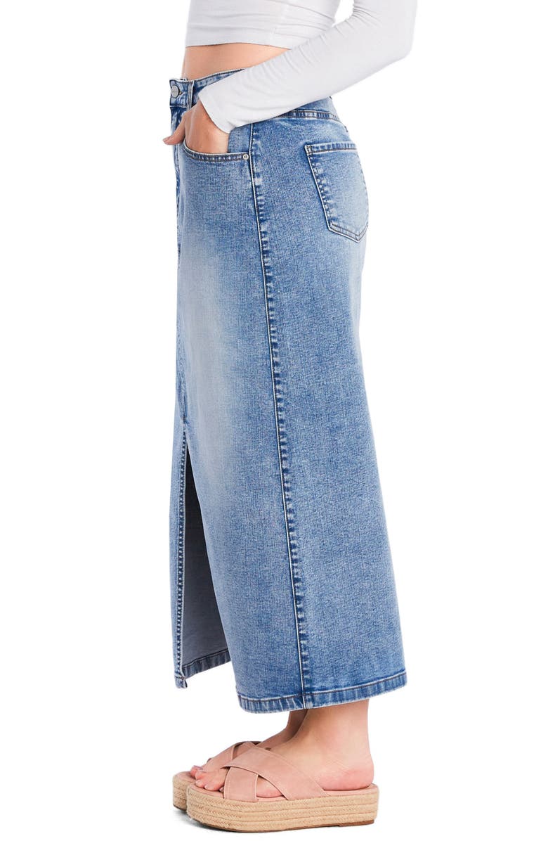 HINT OF BLU Split Hem Denim Midi Skirt, Alternate, color, Blush Blue