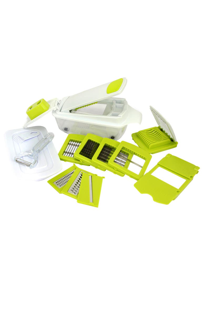 Megachef 8-in-1 Multi-Use Slicer Dicer and Chopper with Interchangeable Blades, Vegetable and Fruit Peeler and Soft Slicer, Main, color, Green