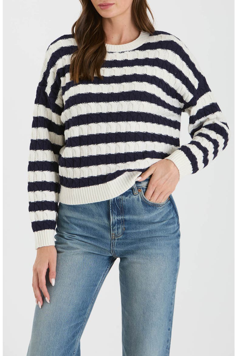 Stripe Cable Knit Crop Sweater, Main, color, NAVY