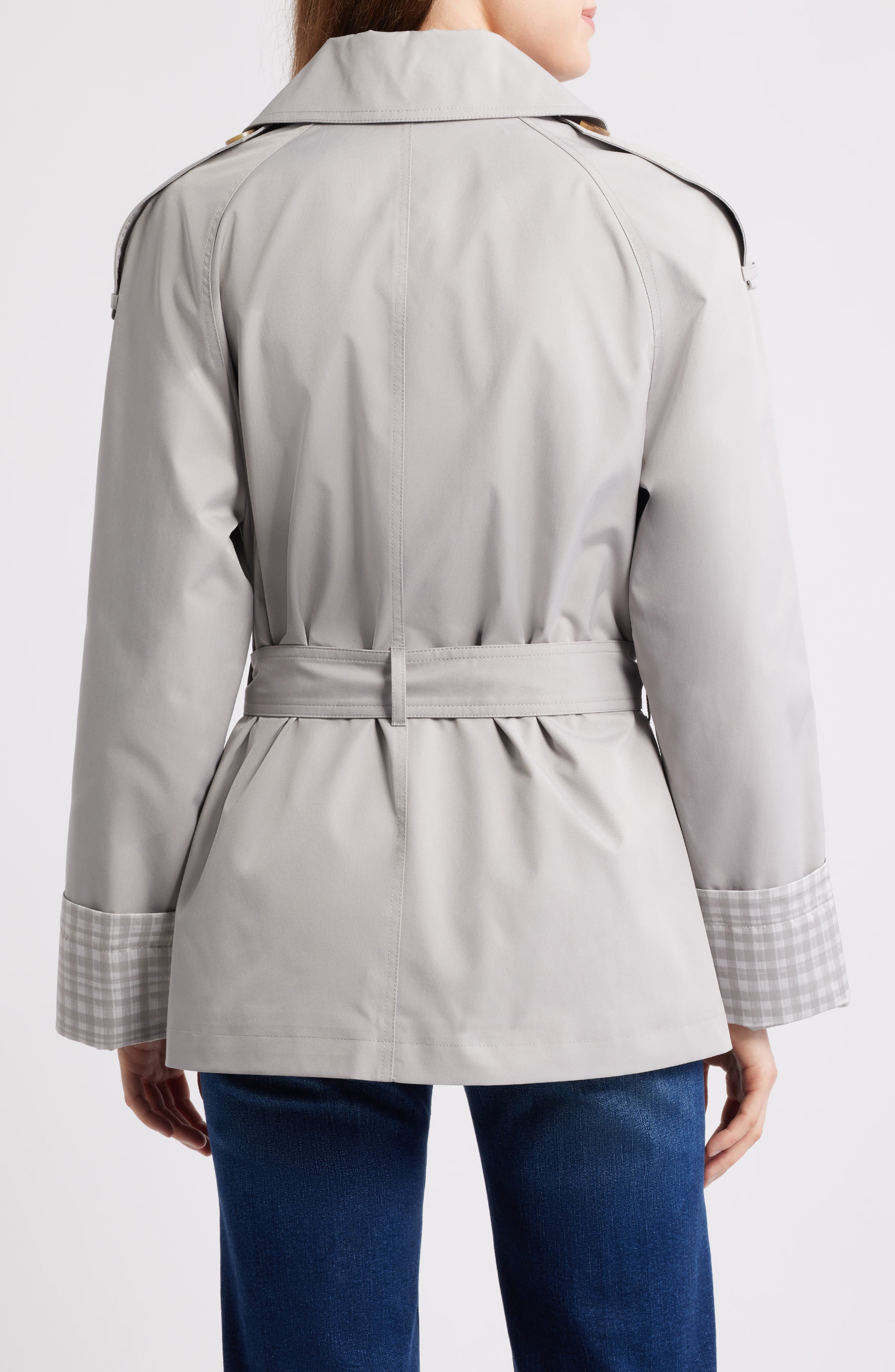 Water Resistant Gingham Cuff Double Breasted Trench Coat - image 2