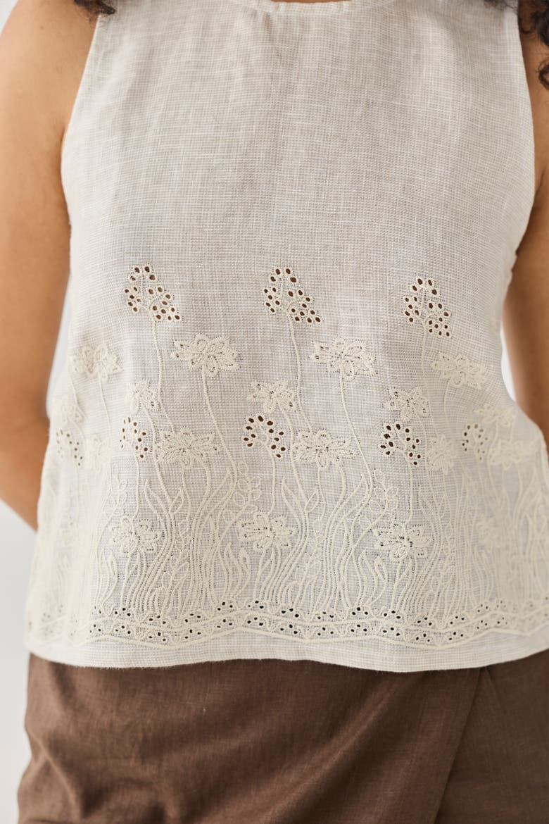 Embroidered Button Back Top, Alternate, color, Embroidered Linen White
