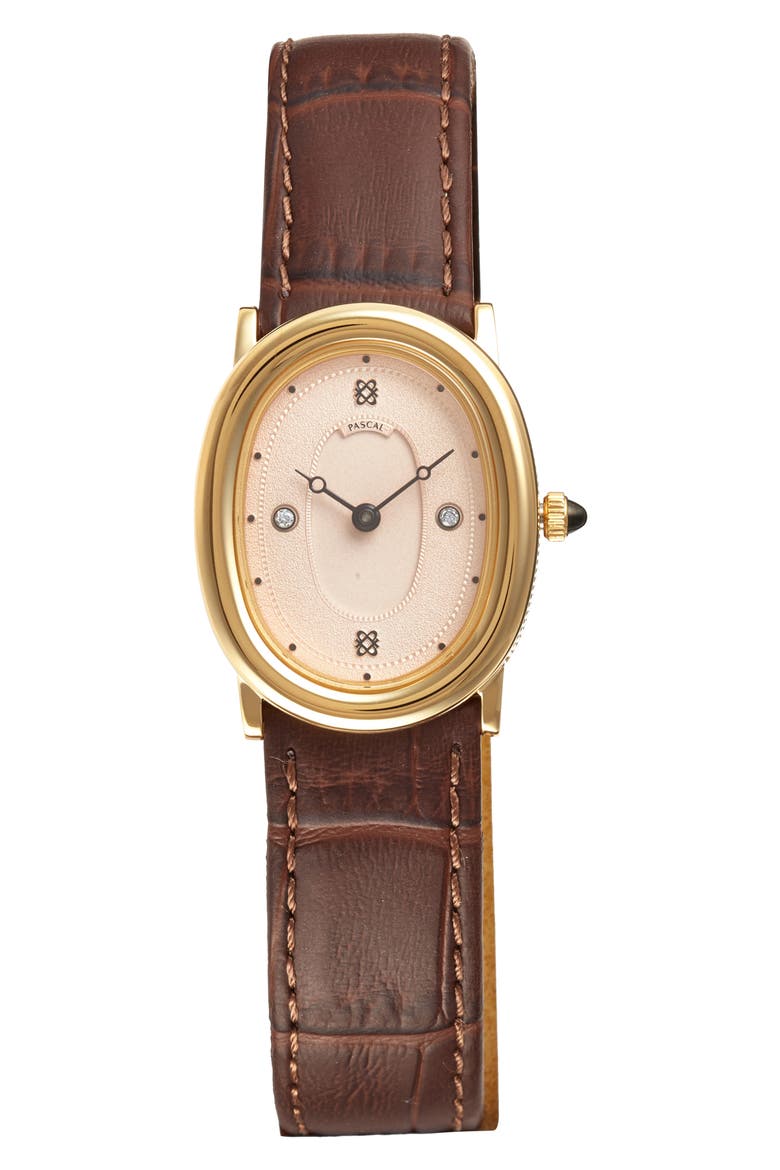 Oval Bubble Lab Grown Diamond Leather Strap Watch, 24mm x 30mm, Main, color, SALMON DIAL