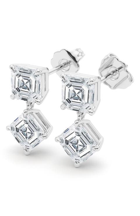 Lab Grown Diamond Twin Asscher Cut Drop Earrings