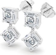 HauteCarat Lab Grown Diamond Twin Asscher Cut Drop Earrings