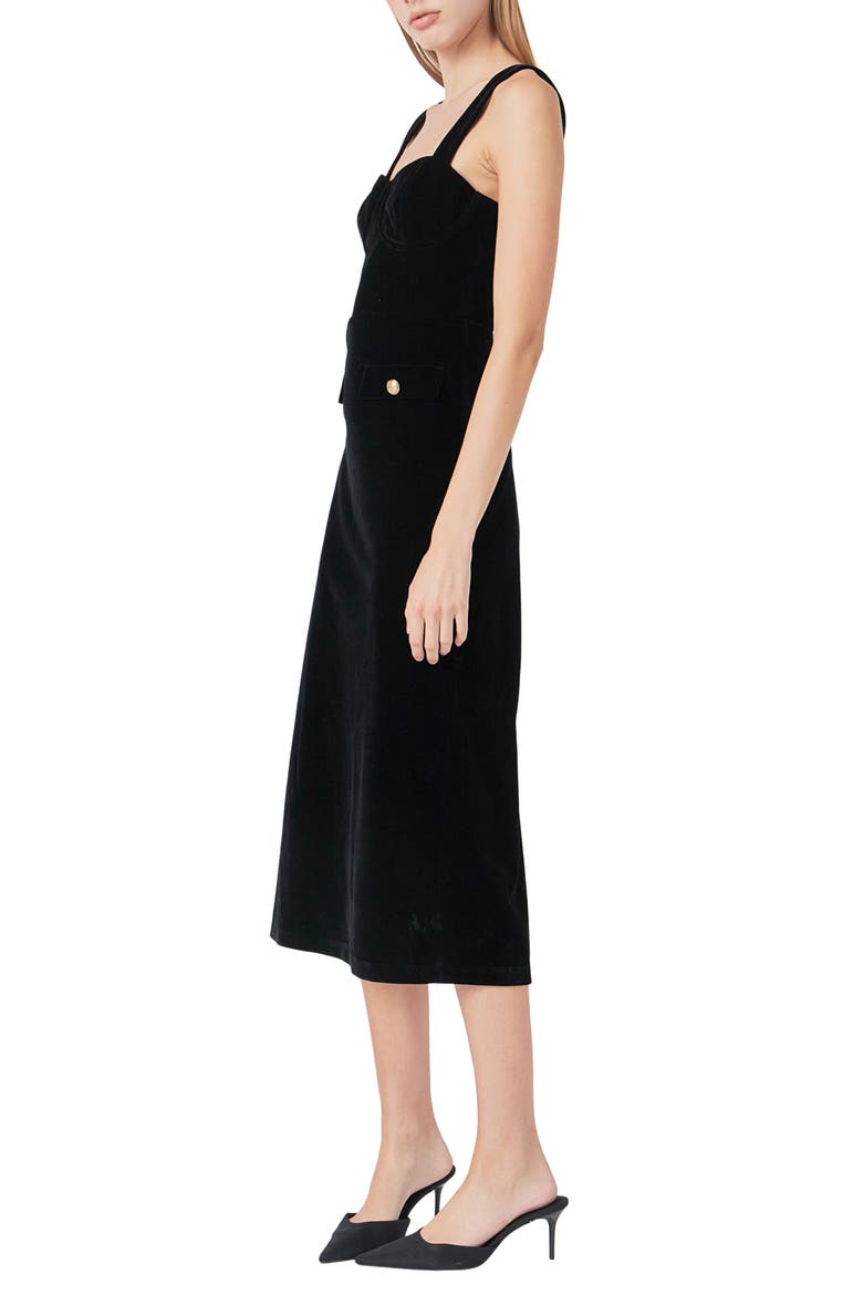 Open Back Velvet Midi Dress, Alternate, color, BLACK