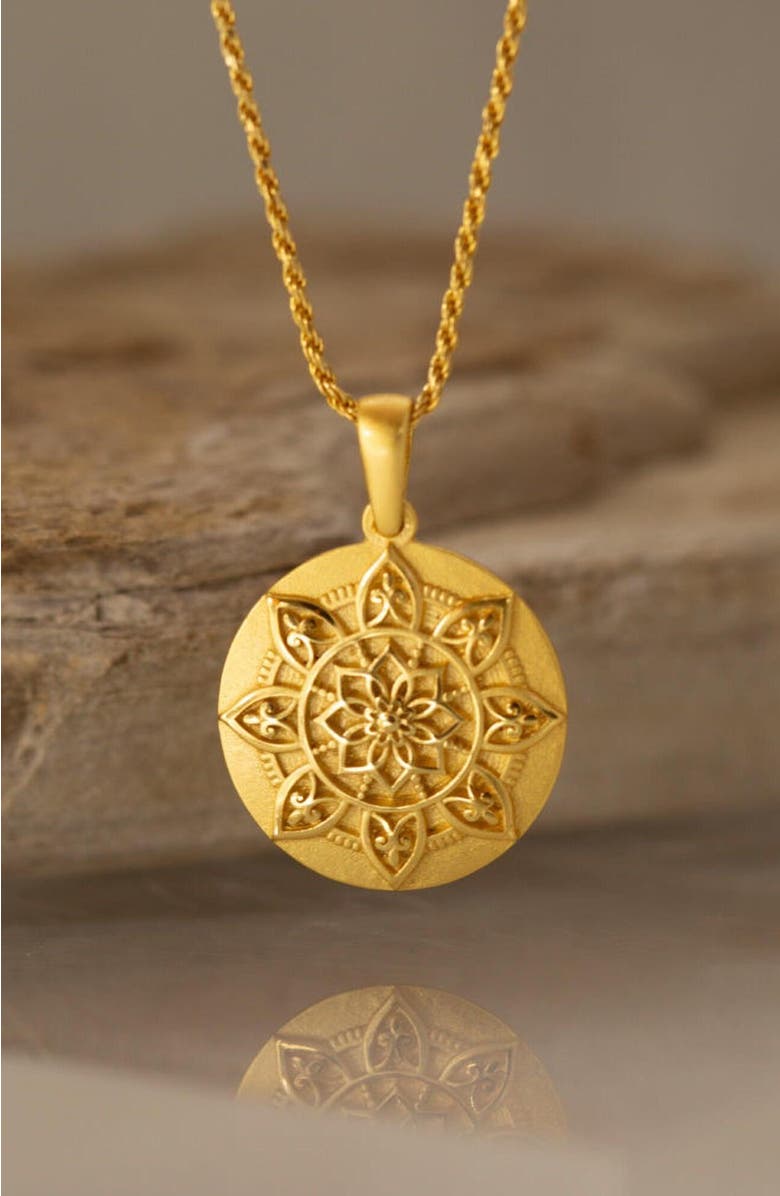 Mantra I Am Worthy mandala necklace, Alternate, color, Original - Gold