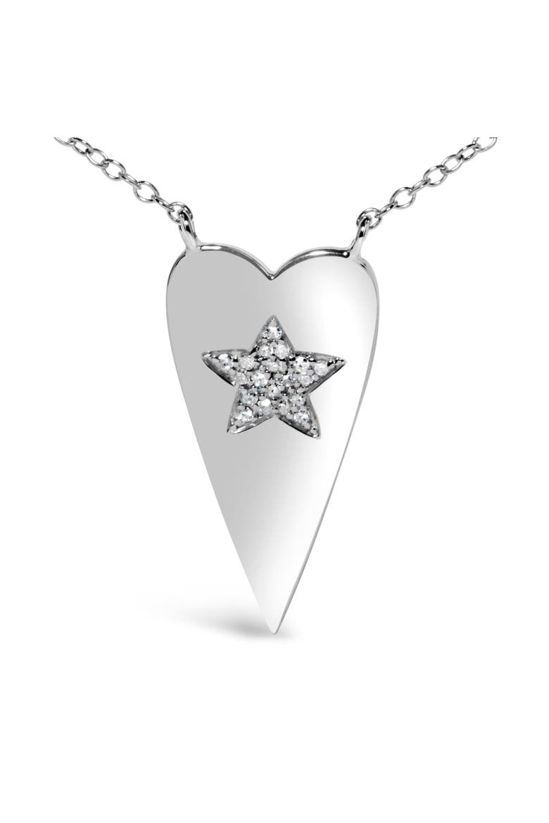 .925 Sterling Silver Diamond Heart with Star Pendant Necklace, Alternate, color, Silver