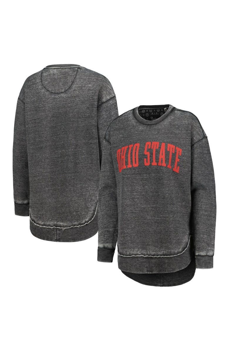 PRESSBOX Women's Pressbox Black Ohio State Buckeyes Vintage Wash Pullover Sweatshirt, Main, color, 