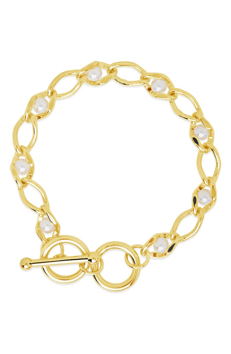 Sterling Forever 14K Gold Plated Amedea Synthetic Pearl Chain Bracelet, Alternate, color, Gold