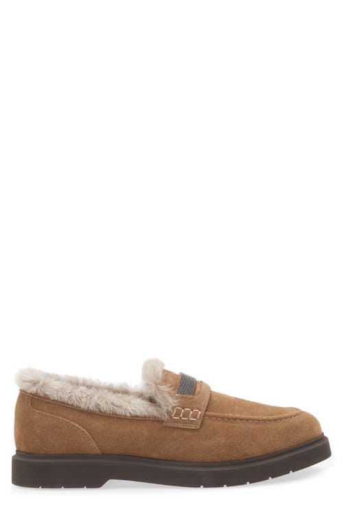 Brunello Cucinelli Monili Trim Genuine Shearling Lined Loafer In Brown
