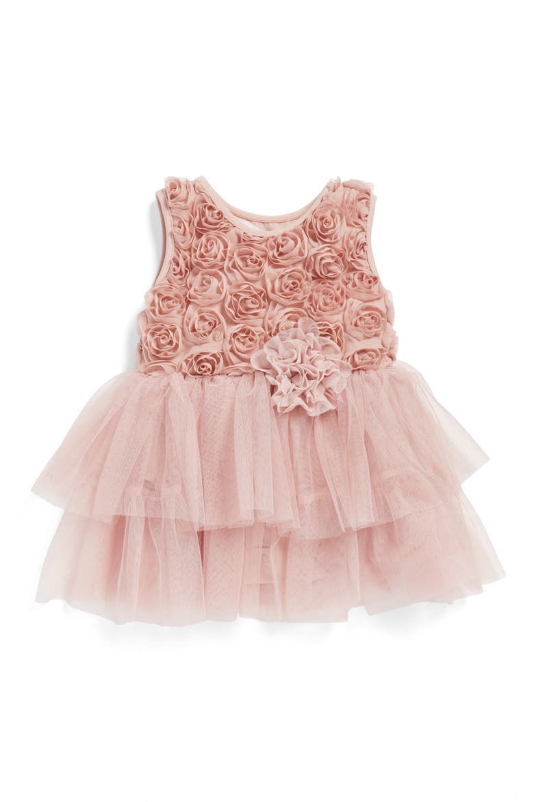 Rosette Tulle Dress, Alternate, color, DUSTY PINK