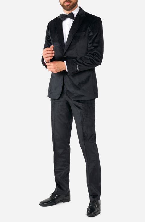 Midnight Black Velvet Tuxedo & Bow Tie Set (Regular & Big)