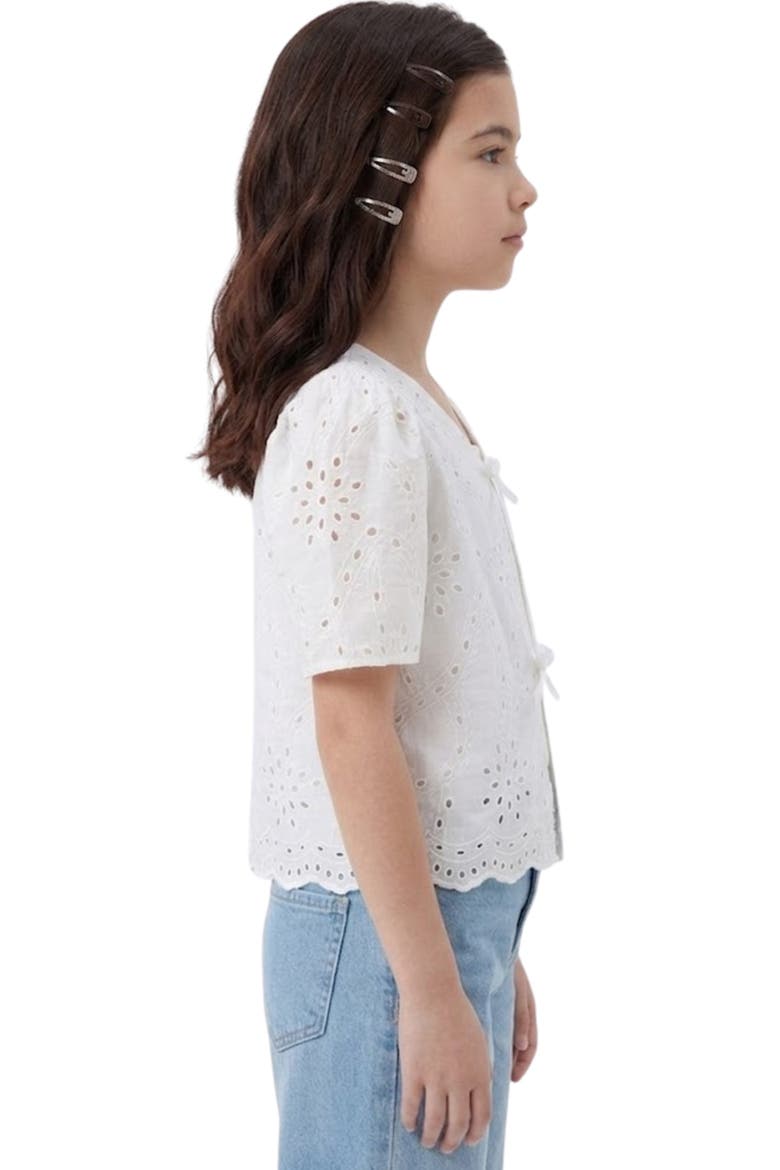 Kids' Floral Bow Front Cotton Broderie Anglaise Top, Alternate, color, OFF WHITE