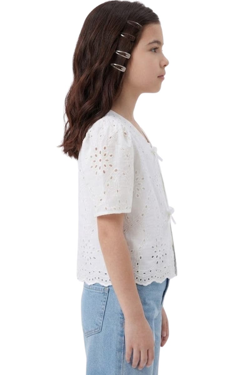 Hayden Girls Kids' Floral Bow Front Cotton Broderie Anglaise Top, Alternate, color, 