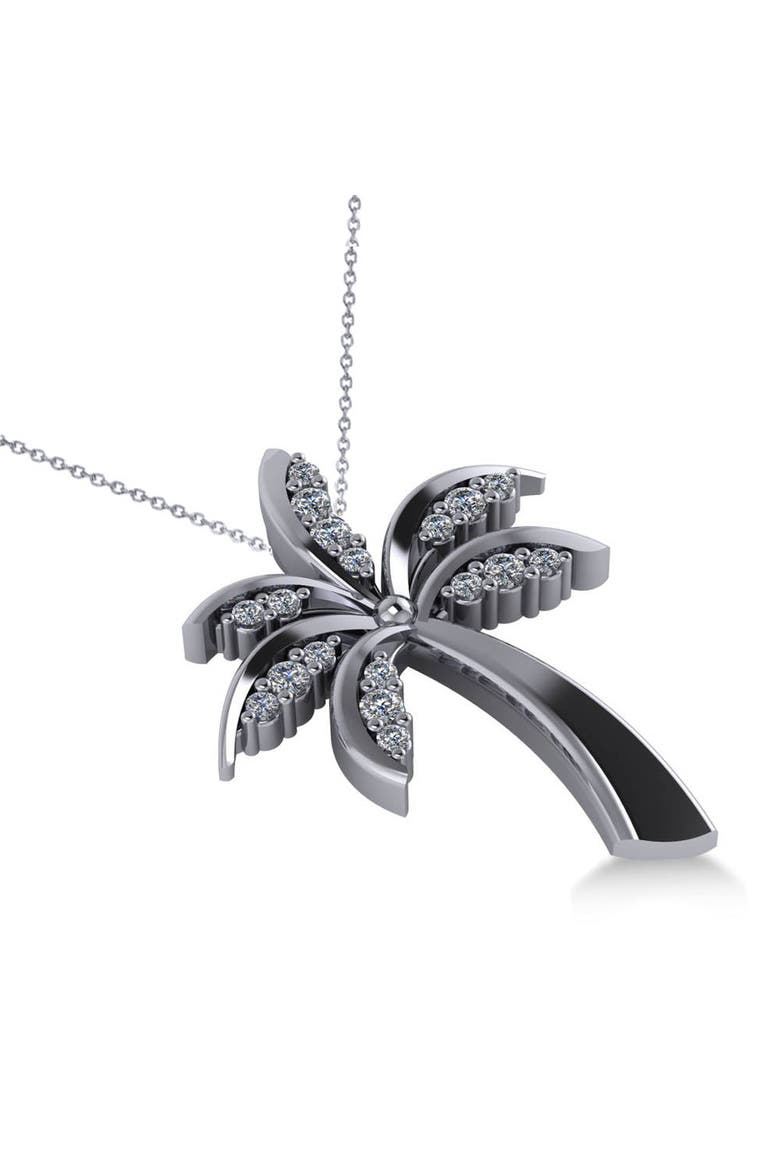 Diamond Summer Palm Tree Pendant Necklace 14k, Alternate, color, White Gold