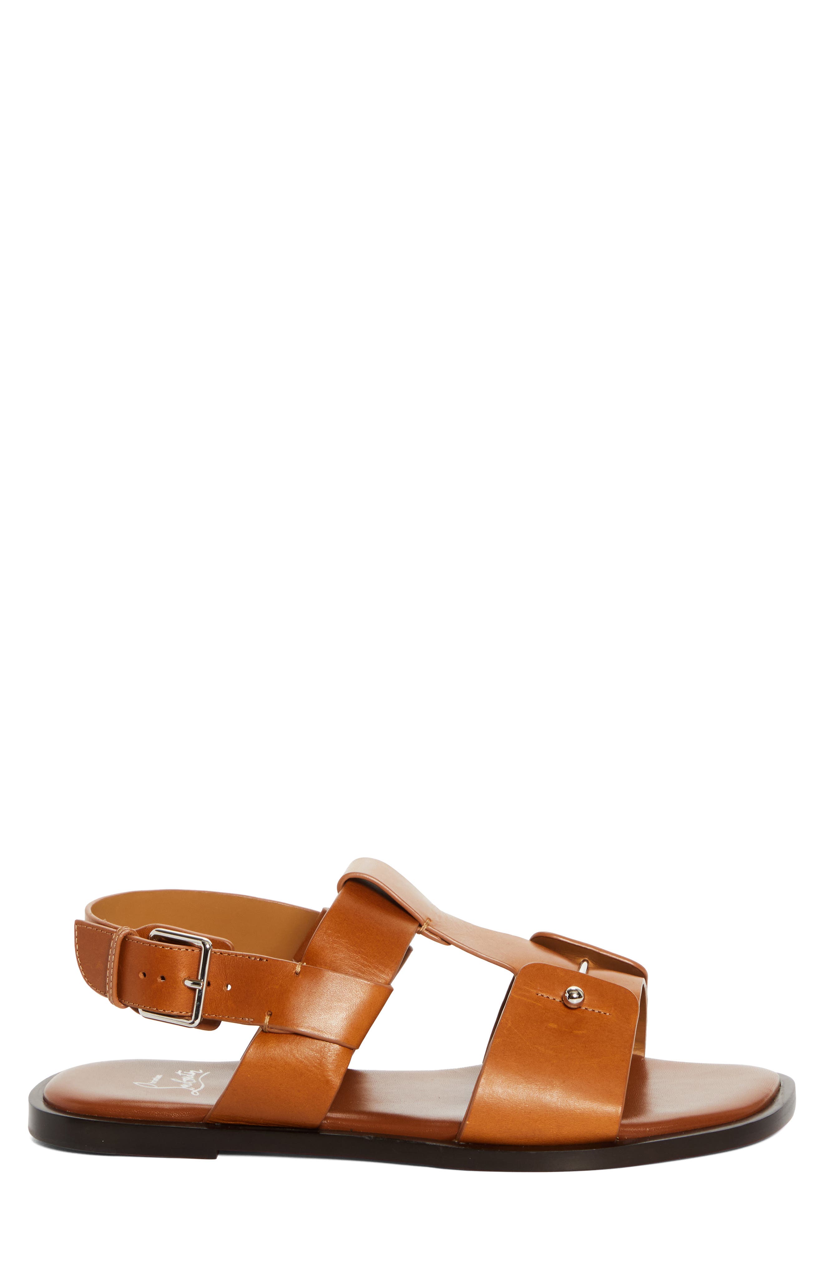 Christian Louboutin CHAMBELISS SANDAL FLAT CALF LI, Alternate, color, Cuoio
