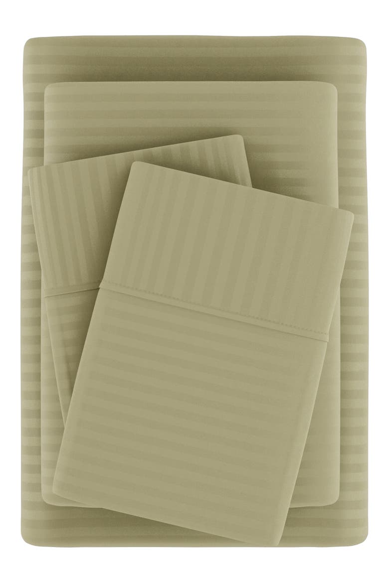HOME SPUN Premium Ultra Soft Striped 4-Piece Bed Sheet Set, Alternate, color, SAGE