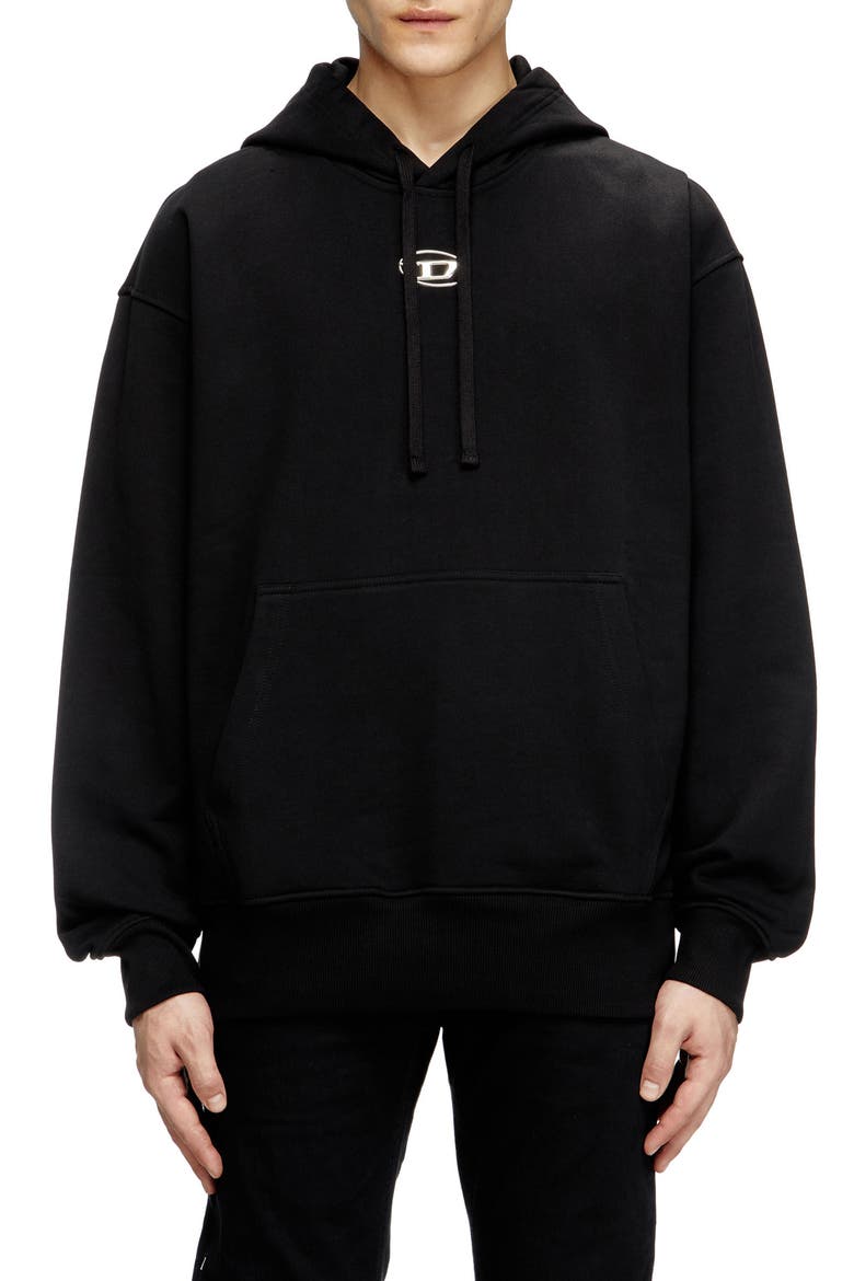 Oversize Metallic Logo Hoodie, Main, color, DEEP/ BLACK