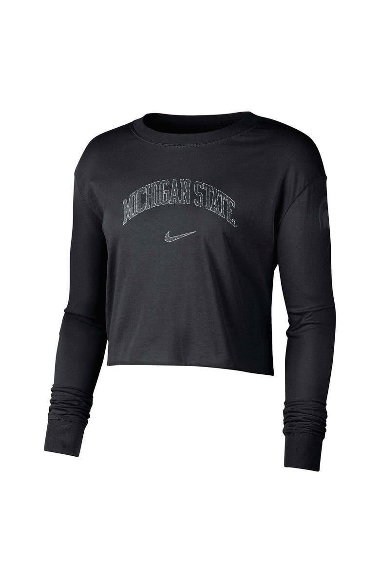 Nike Women's Nike Black Michigan State Spartans 2-Hit Cropped Long Sleeve Logo T-Shirt, Alternate, color, 