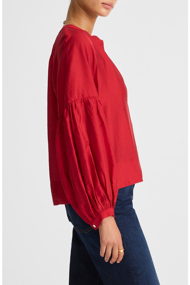 Shirred Balloon Sleeve Button-Up Top, Alternate, color, CRIMSON