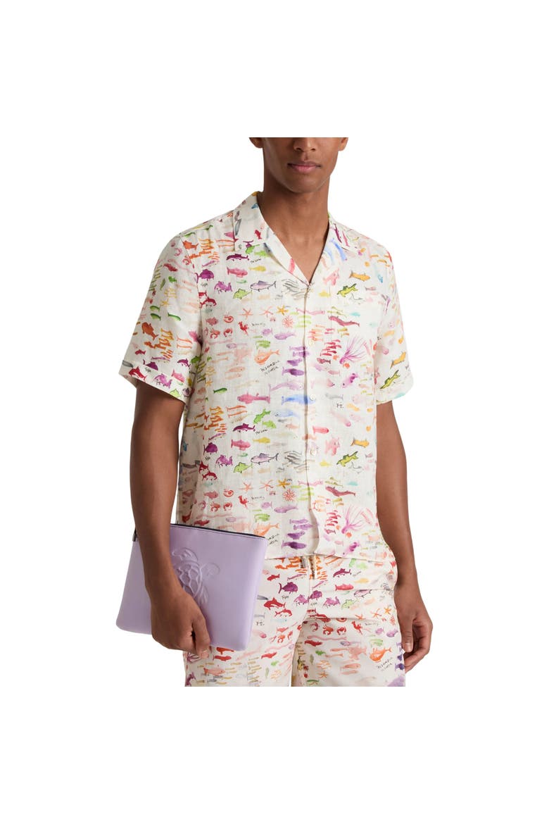 Men Linen Bowling Shirt Pescador - VBQ x Fabrice Hyber, Alternate, color, Paper