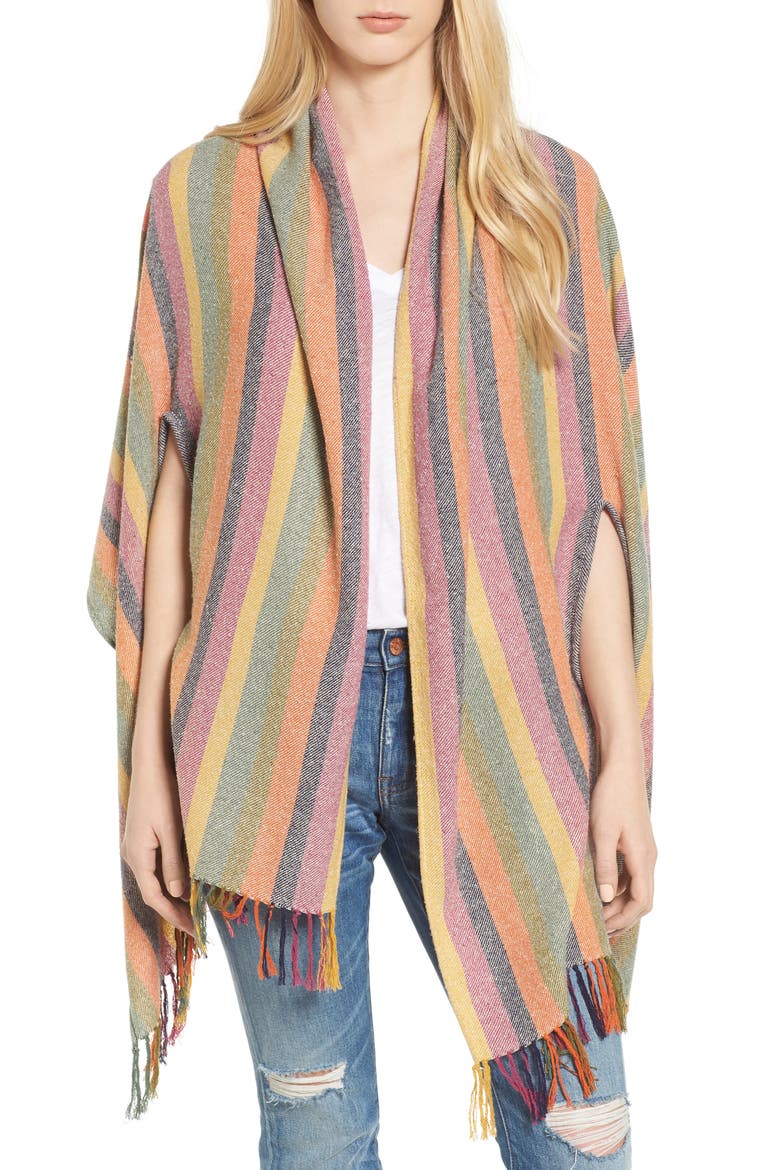 Rainbow Stripe Silk & Cotton Cape Scarf, Main, color, MULTI STRIPE