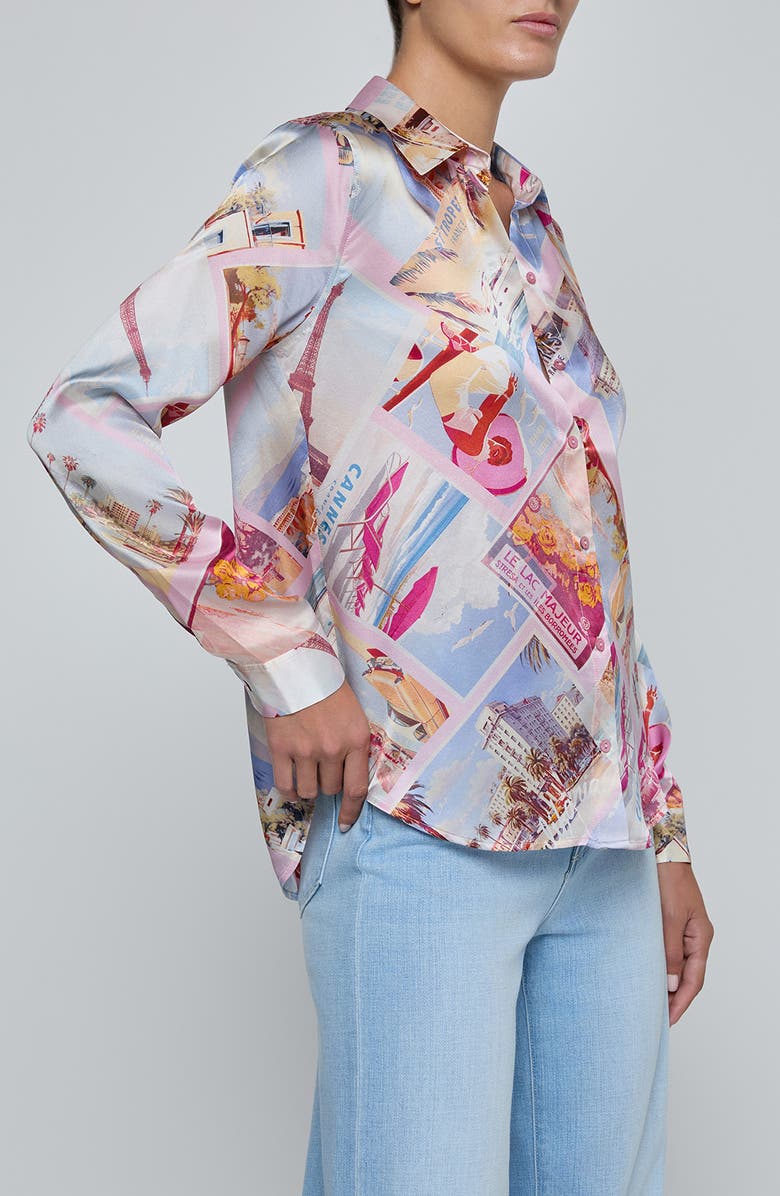 L'AGENCE Tyler Print Silk Shirt, Alternate, color, Multi Pink