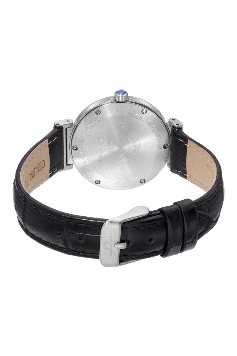 Dahlia Leather Strap Watch, 34mm, Alternate, color, SILVER-BLACK