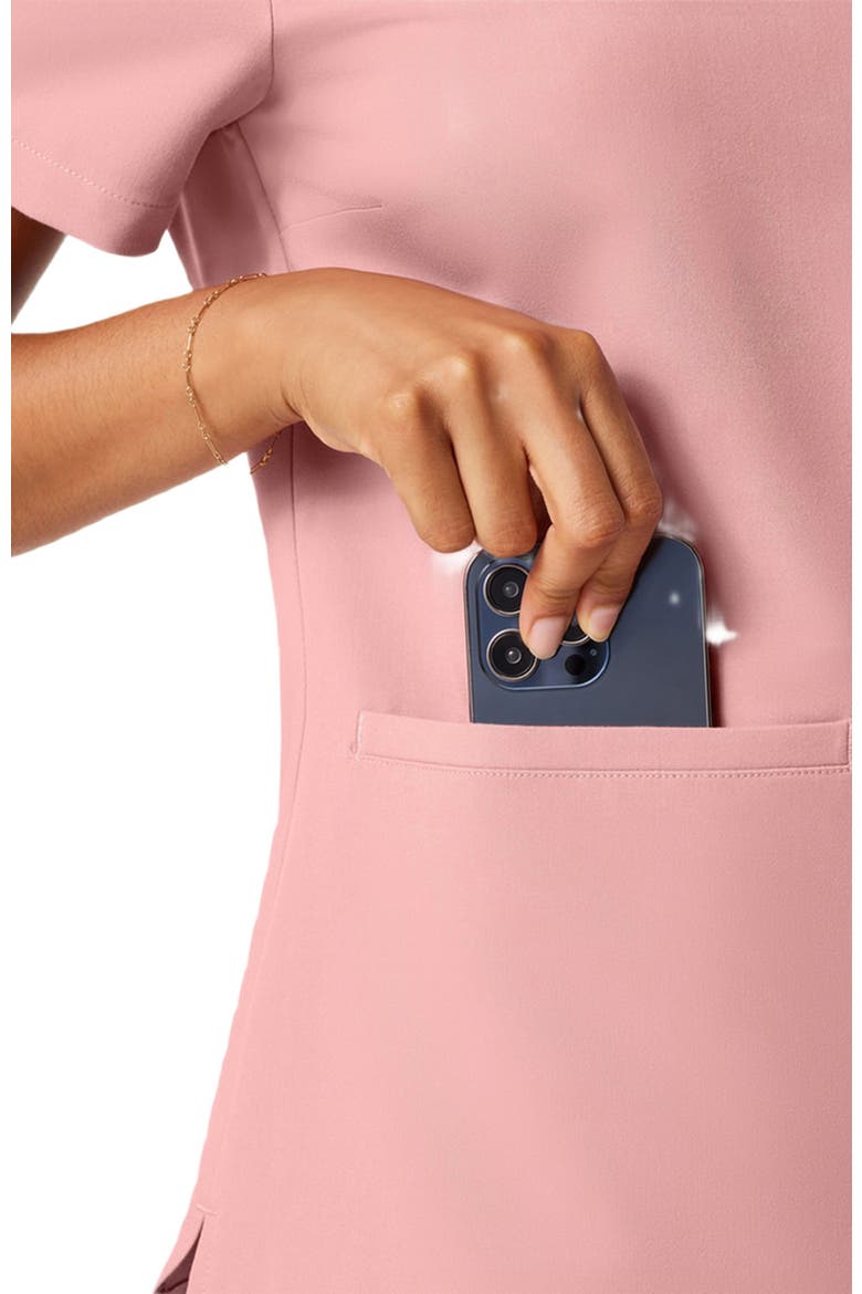 Helia Women's 3-Pocket Classic Notched V-Neck Scrub Top, Alternate, color, Mauve