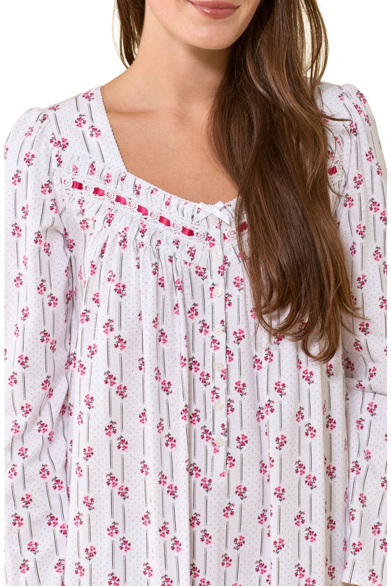 Long Sleeve Cotton Jersey Nightgown, Alternate, color, WHITE FLORAL STRIPE