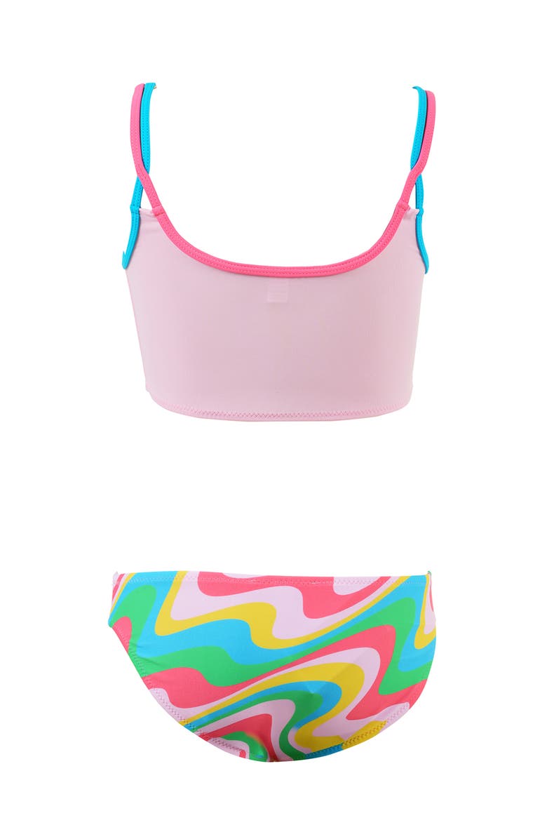 NESSI BYRD Sporty Neon Orbit Multi-Color Trimmed Two-Pice Bikini, Alternate, color, Pink