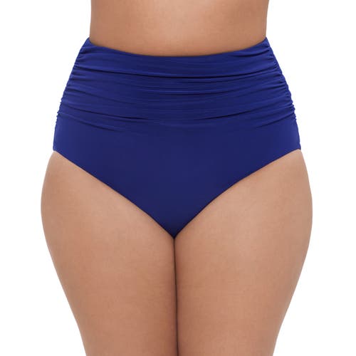 Trimshaper High Waist Shirred Full Control Swim Brief Bottoms In Blue