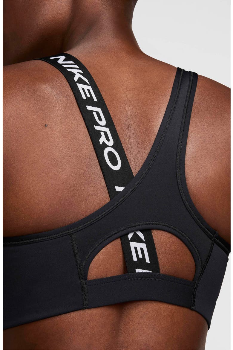 Pro Swoosh Asymmetric Sports Bra, Alternate, color, BLACK/ WHITE