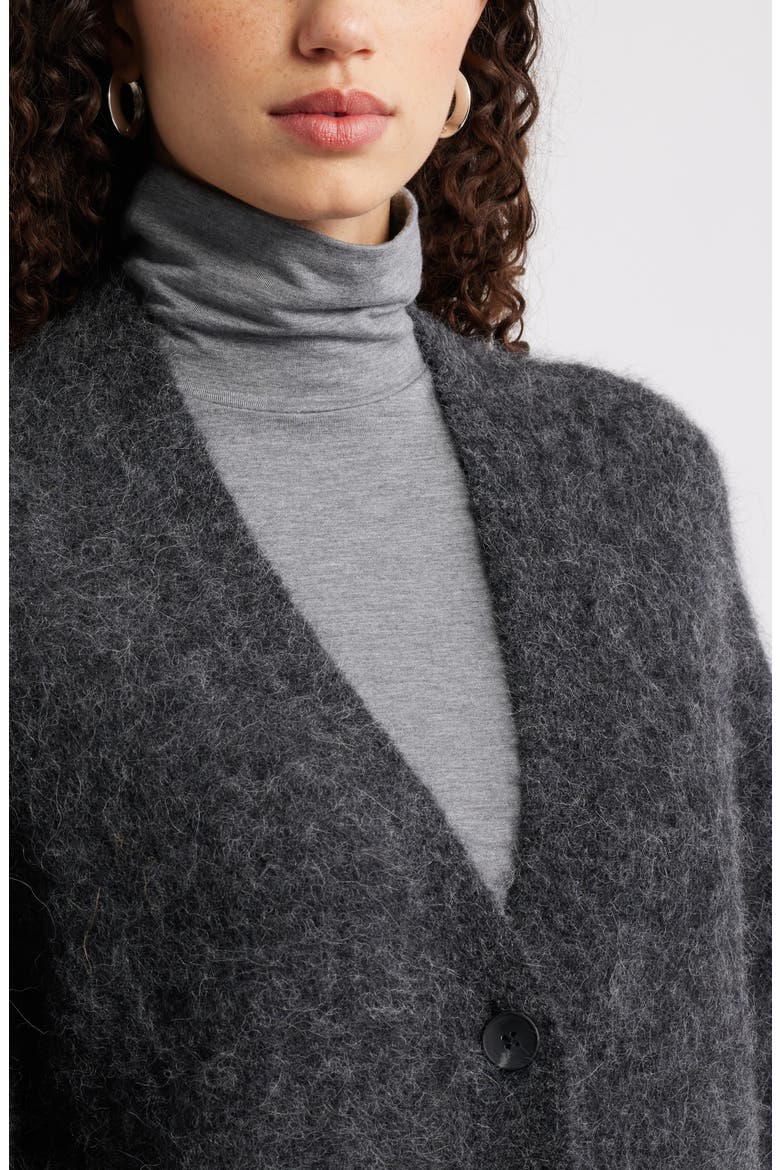 Long Fuzzy Alpaca Blend Cardigan, Alternate, color, GREY DARK CHARCOAL