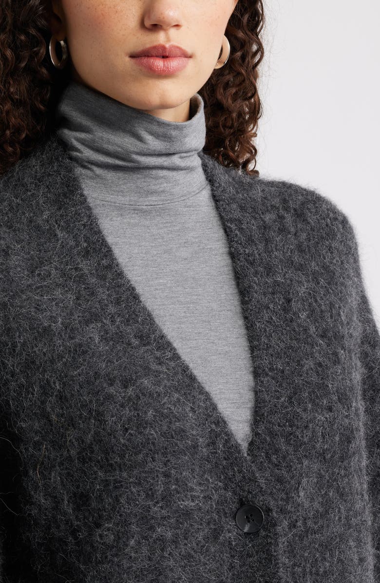 Nordstrom Long Fuzzy Alpaca Blend Cardigan, Alternate, color, Grey Dark Charcoal