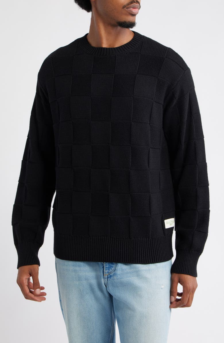 Service Works Check Knit Cotton Crewneck Sweater, Main, color, Black