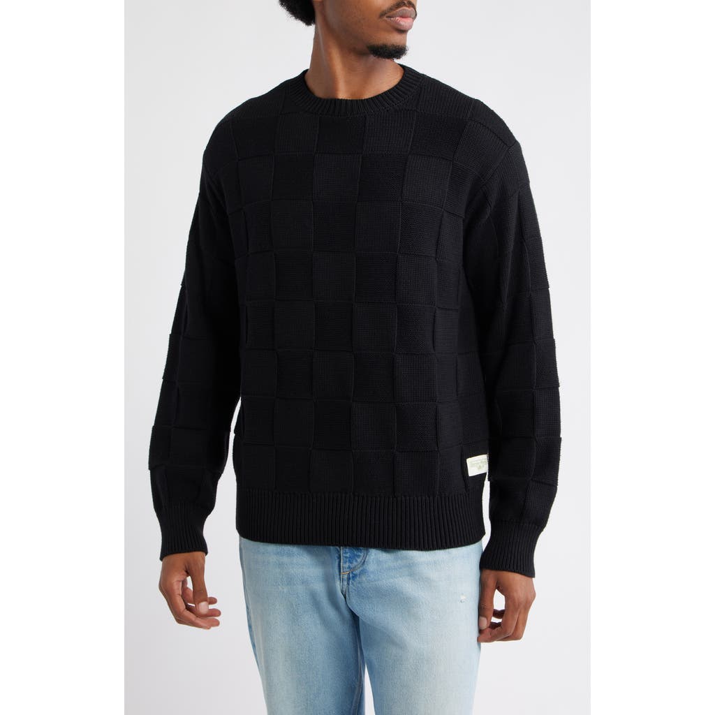 Service Works Check Knit Cotton Crewneck Sweater in Black  product