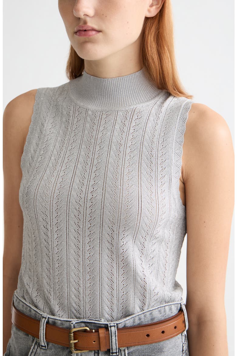 Metallic Pointelle Sleeveless Turtleneck Sweater, Alternate, color, SILVER