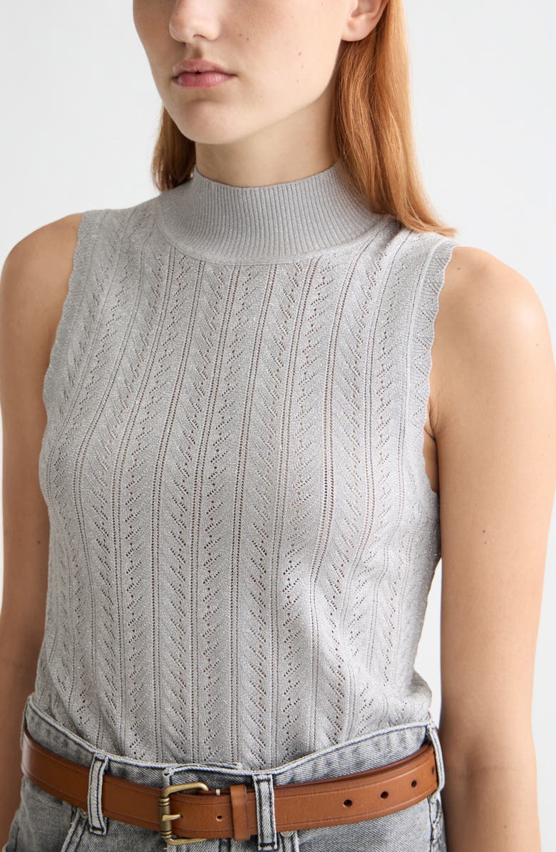 Scotch & Soda Metallic Pointelle Sleeveless Turtleneck Sweater, Alternate, color, Silver