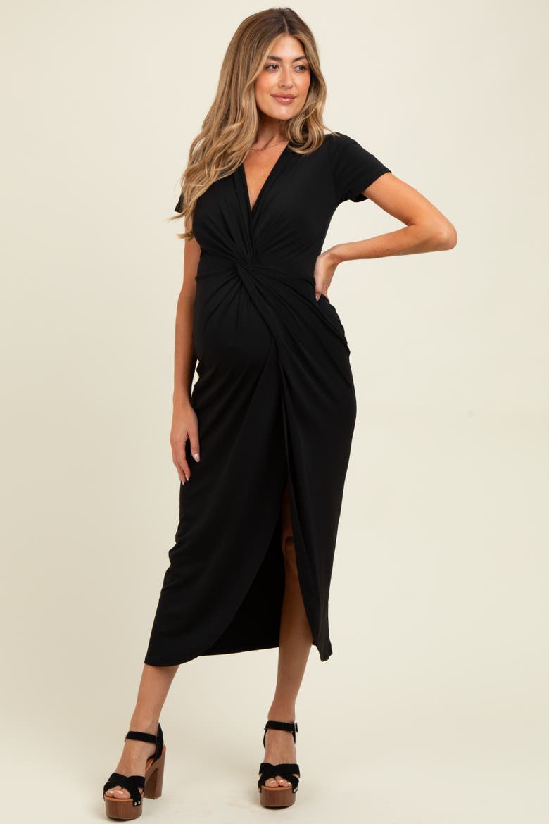 Gathered Front Short Sleeve Maxi Dress, Alternate, color, Black