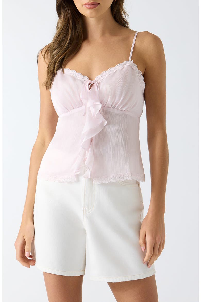 Saisha Lace Trim Ruffle Crop Chiffon Babydoll Top, Main, color, LIGHT PINK