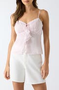 GUESS Saisha Lace Trim Ruffle Crop Chiffon Babydoll Top