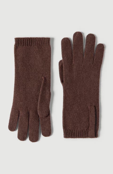 Cashmere knit gloves with monili