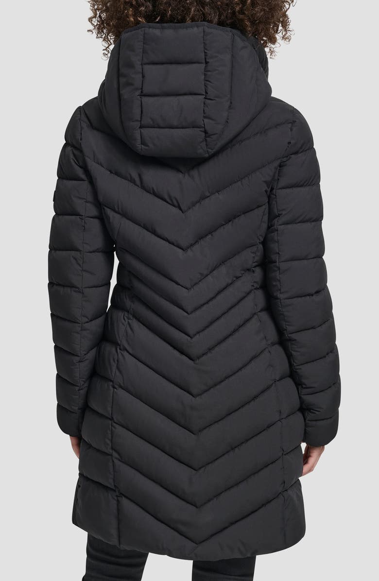 DKNY Hooded Chevron Puffer Jacket, Alternate, color, Black