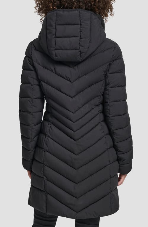 Dkny Hooded Chevron Puffer Jacket In Black